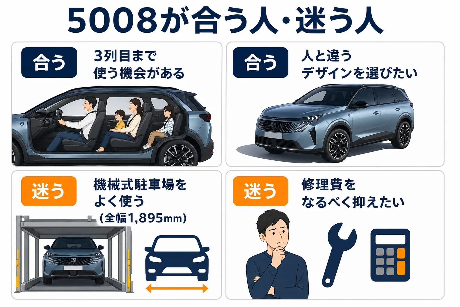 プジョー 5008が合いやすい人と迷いやすい人を比べた図解