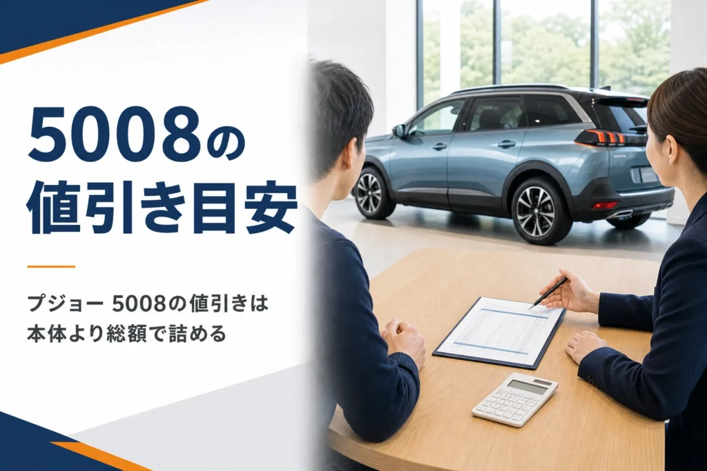 プジョー 5008の見積書を前に値引きを確認する商談テーブル