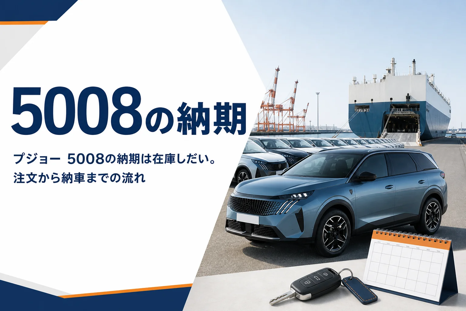 プジョー 5008の納車を待つイメージの港とカレンダー