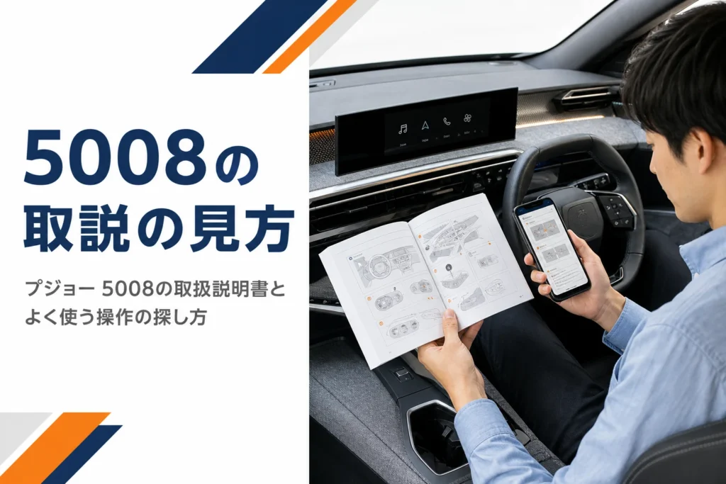 プジョー 5008の取扱説明書の見方をまとめた記事のアイキャッチ