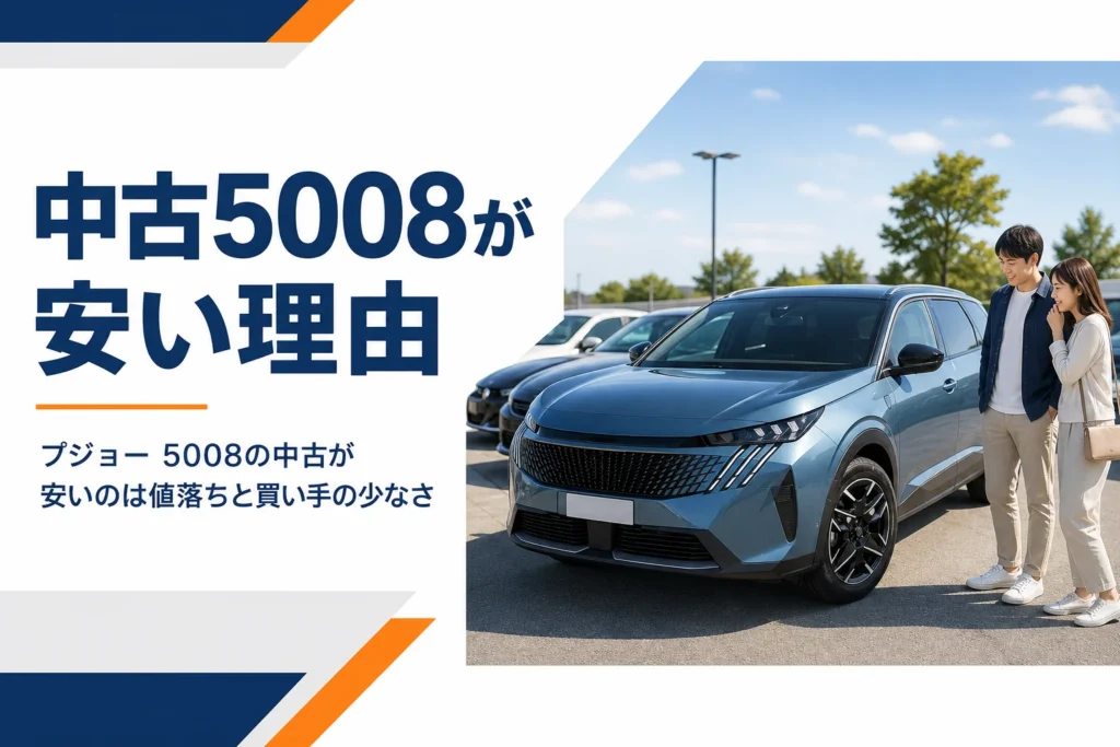 中古車展示場に並ぶプジョー 5008のイメージ